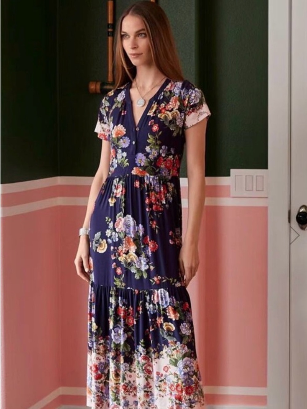Johnny Was Purple Floral Maxi Dress, soft, super comfy and flowy, size Large,